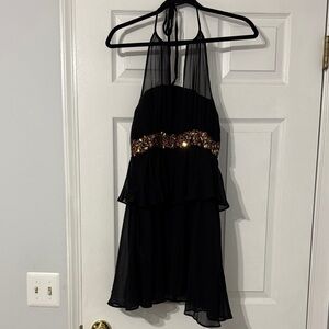 Black Halter Dress with Gold Sequin Detail